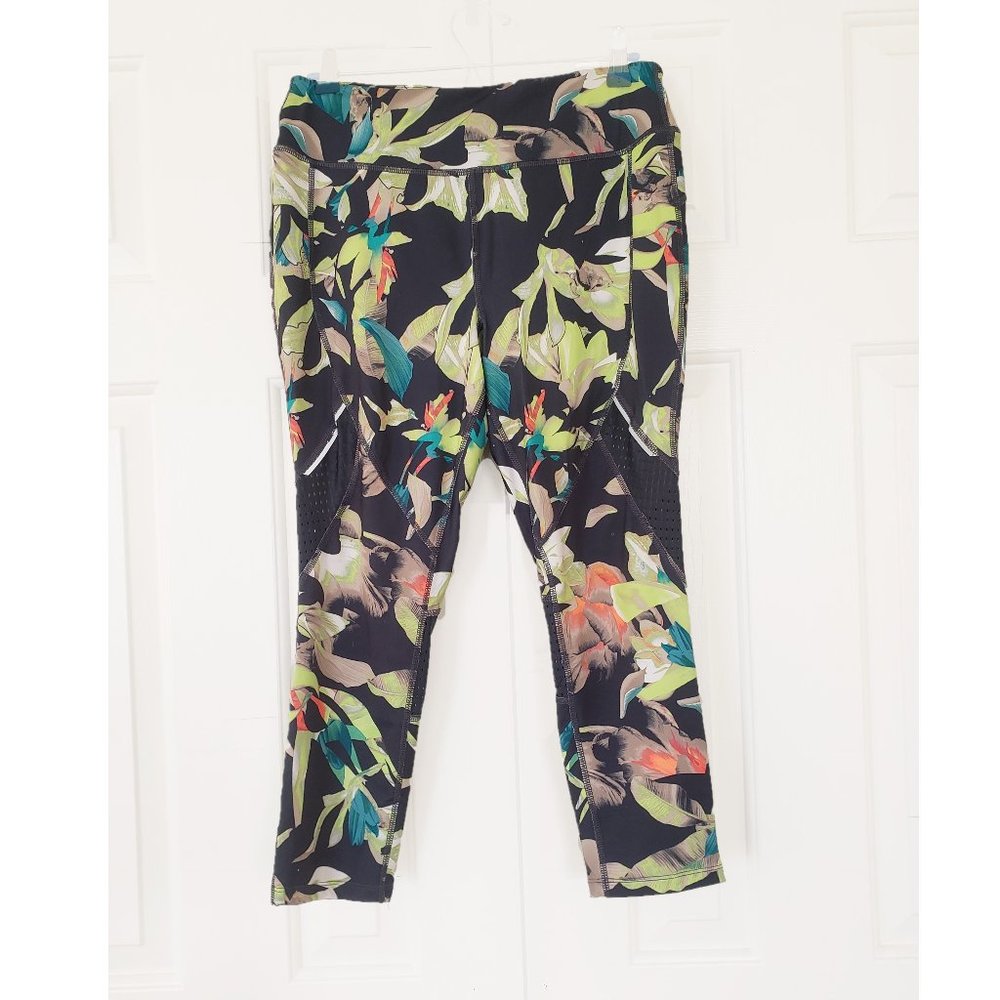 Tropical Print Cropped Running Leggings - Size M